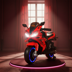 KIDDO Kids Electric Ride-On Sports Bike with LED Lights, Music & Training Wheels (Red)