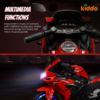 KIDDO Kids Electric Ride-On Sports Bike with LED Lights, Music & Training Wheels (Red)