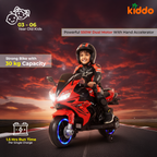 KIDDO Kids Electric Ride-On Sports Bike with LED Lights, Music & Training Wheels (Red)