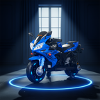 KIDDO Kids Electric Ride-On Sports Bike with LED Lights, Music & Training Wheels (Blue)