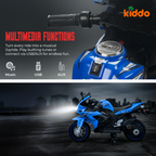 KIDDO Kids Electric Ride-On Sports Bike with LED Lights, Music & Training Wheels (Blue)
