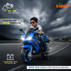 KIDDO Kids Electric Ride-On Sports Bike with LED Lights, Music & Training Wheels (Blue)
