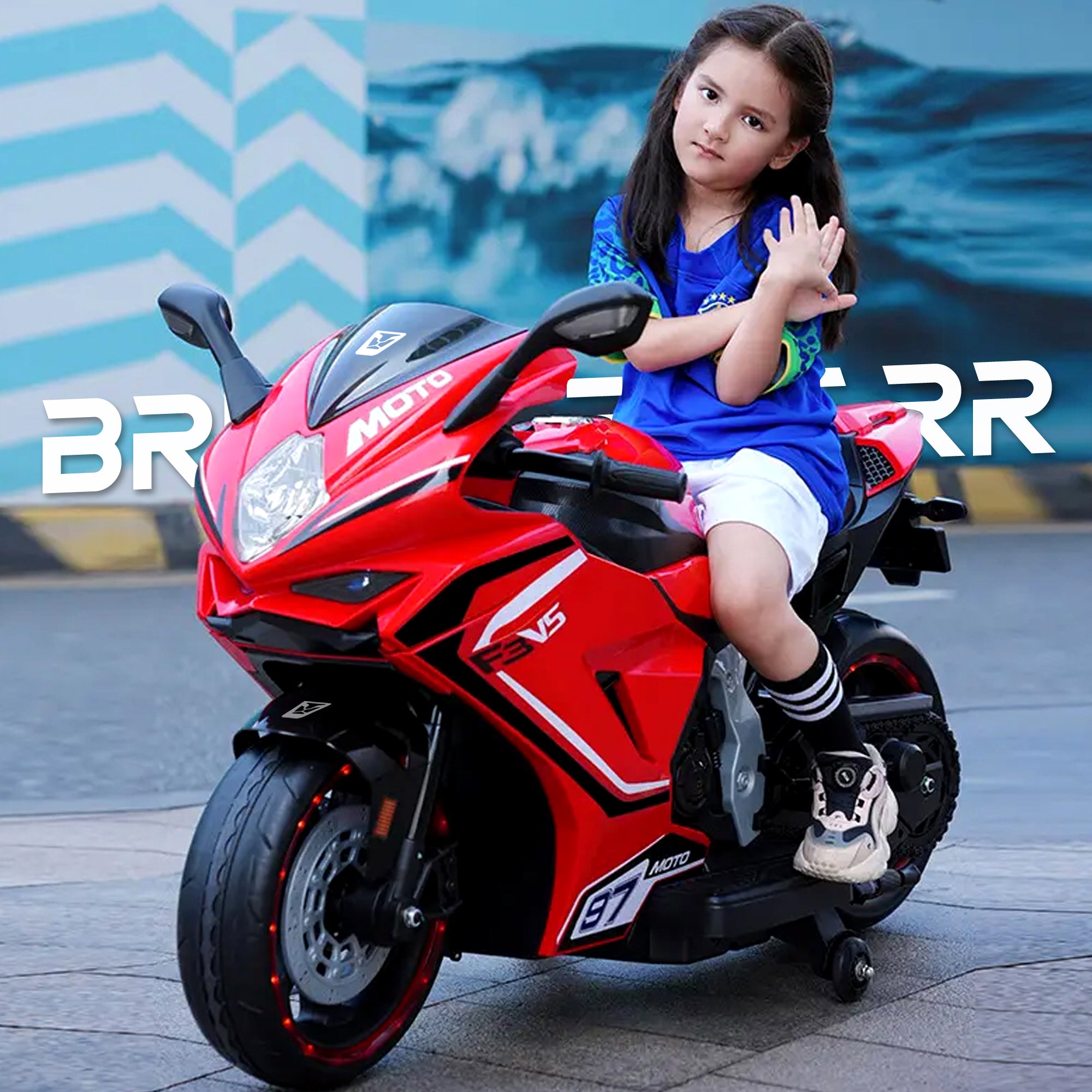 Kiddo Brutale F5 RR Bike, Biggest Bike, 12V/8AH Battery, 45W Two Motors, Hand Accelerator, USB/MP3, English Rhymes,  LED Lit Wheels, English Music, BIS Certified, White, 3 to12 Years