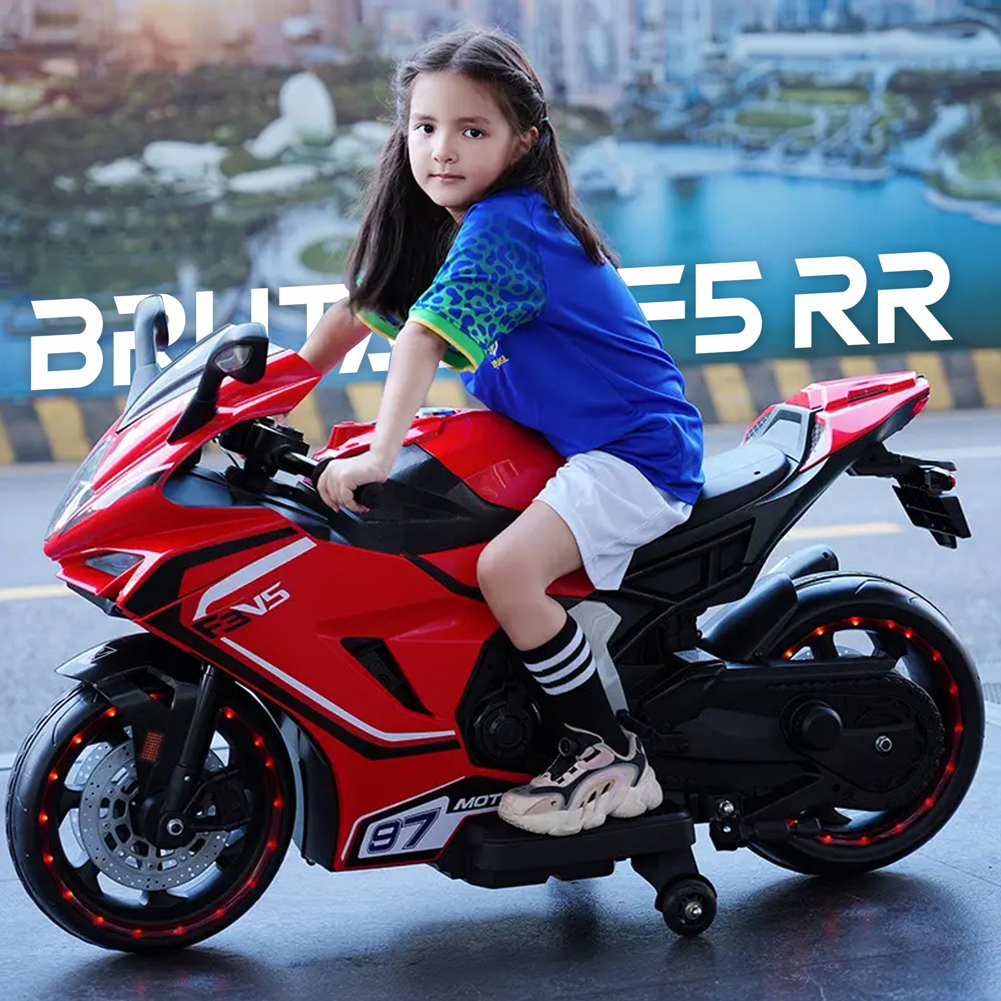 Kiddo Brutale F5 RR Bike, Biggest Bike, 12V/8AH Battery, 45W Two Motors, Hand Accelerator, USB/MP3, English Rhymes,  LED Lit Wheels, English Music, BIS Certified, White, 3 to12 Years