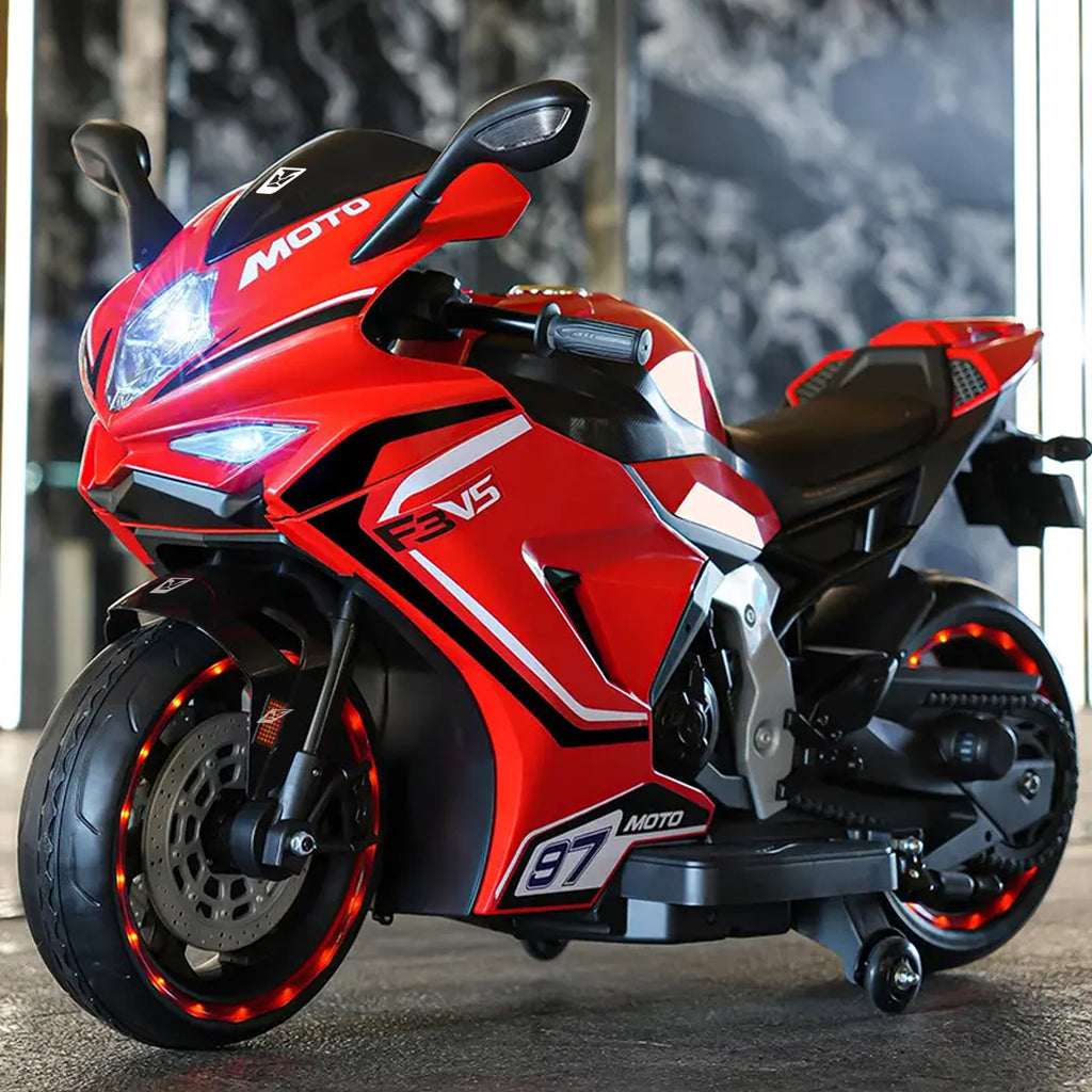 Kiddo Brutale F5 RR Bike, Biggest Bike, 12V/8AH Battery, 45W Two Motors, Hand Accelerator, USB/MP3, English Rhymes,  LED Lit Wheels, English Music, BIS Certified, White, 3 to12 Years