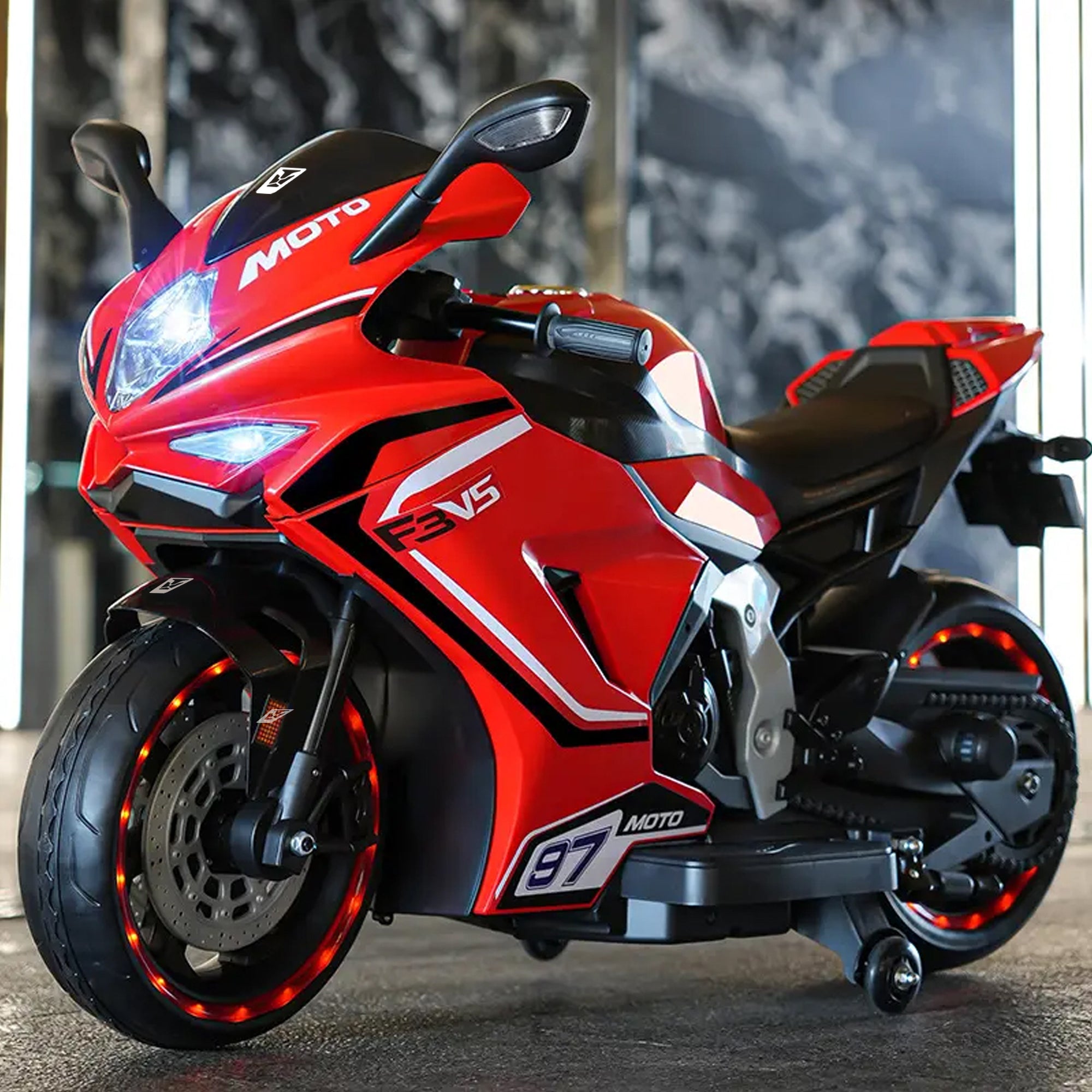 Kiddo Brutale F5 RR Bike, Biggest Bike, 12V/8AH Battery, 45W Two Motors, Hand Accelerator, USB/MP3, English Rhymes,  LED Lit Wheels, English Music, BIS Certified, White, 3 to12 Years