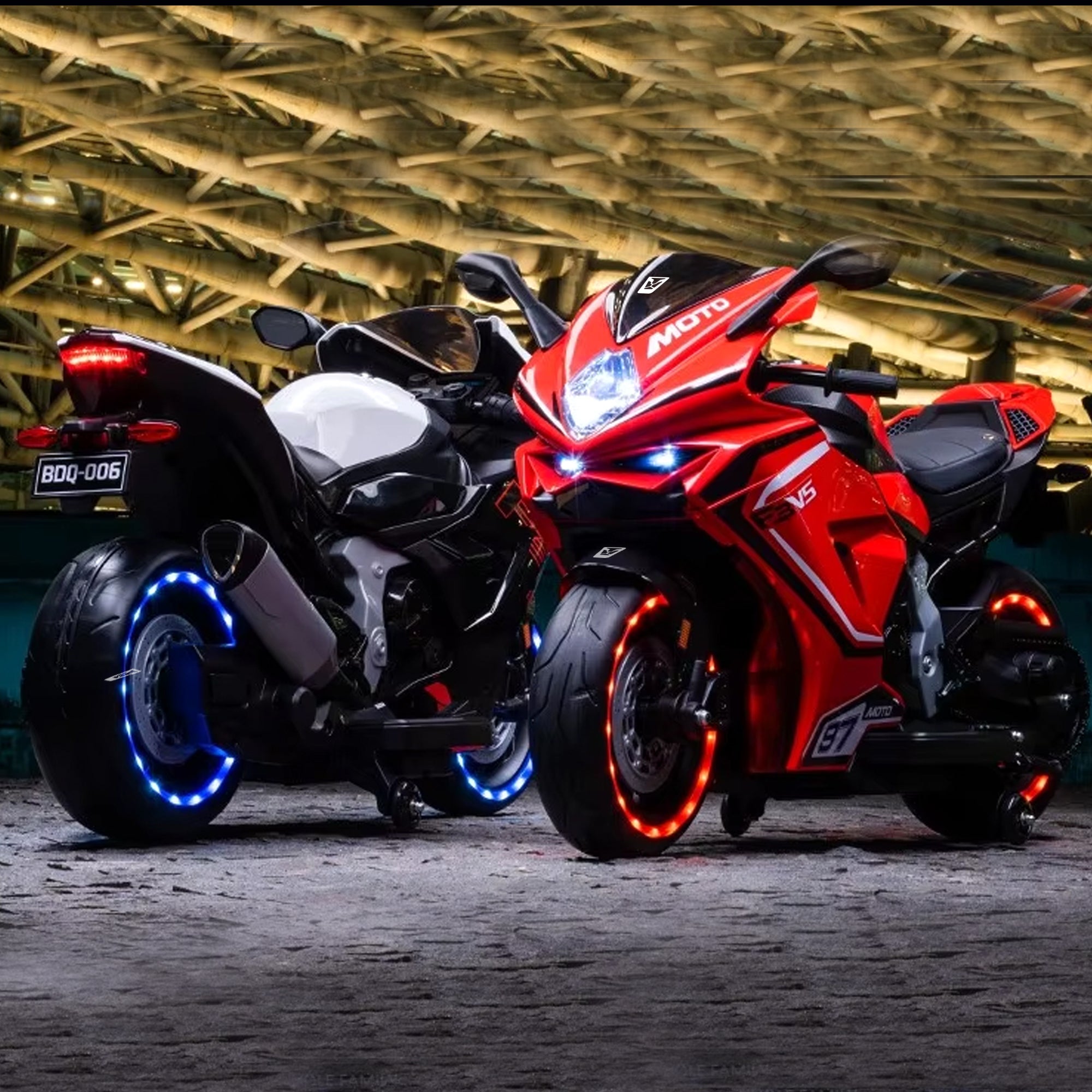 Kiddo Brutale F5 RR Bike, Biggest Bike, 12V/8AH Battery, 45W Two Motors, Hand Accelerator, USB/MP3, English Rhymes,  LED Lit Wheels, English Music, BIS Certified, White, 3 to12 Years