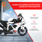 Kiddo Motorand Super Bike, Biggest Bike, 12V/8AH Battery, 45W Two Motors, Hand Accelerator, USB/MP3, English Rhymes,  LED Lit Wheels, English Music, BIS Certified, White, 3 to 12 Years