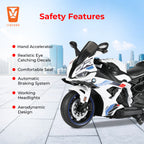 Kiddo Motorand Super Bike, Biggest Bike, 12V/8AH Battery, 45W Two Motors, Hand Accelerator, USB/MP3, English Rhymes,  LED Lit Wheels, English Music, BIS Certified, White, 3 to 12 Years