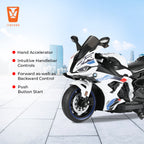 Kiddo Motorand Super Bike, Biggest Bike, 12V/8AH Battery, 45W Two Motors, Hand Accelerator, USB/MP3, English Rhymes,  LED Lit Wheels, English Music, BIS Certified, White, 3 to 12 Years