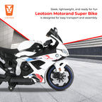 Kiddo Motorand Super Bike, Biggest Bike, 12V/8AH Battery, 45W Two Motors, Hand Accelerator, USB/MP3, English Rhymes,  LED Lit Wheels, English Music, BIS Certified, White, 3 to 12 Years