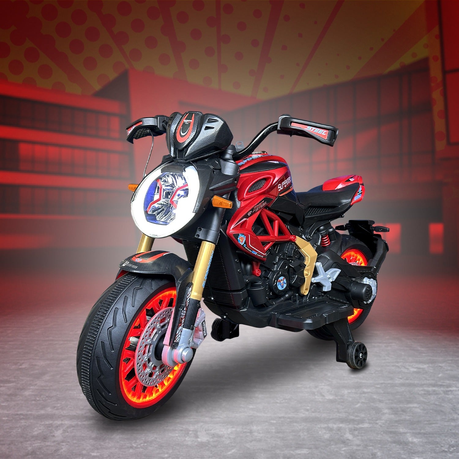 Kiddo Licensed Ben10 Bike, 12V/5AH Battery, 12V/15000 RPM 2 Motors, Hand Accelerator, Bluetooth, Key Start,  Dazzling LED Wheels, Multimedia Fun, BIS Certified, Ben10, 3 to10 Years