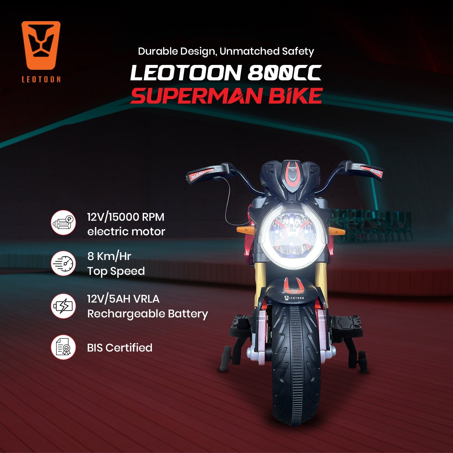 Kiddo Licensed Ben10 Bike, 12V/5AH Battery, 12V/15000 RPM 2 Motors, Hand Accelerator, Bluetooth, Key Start,  Dazzling LED Wheels, Multimedia Fun, BIS Certified, Ben10, 3 to10 Years