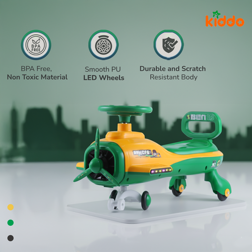 KIDDO Kids 360° Twist Ride-On Swing Car with Comfortable Seat & Non-Slip Pedal (Ben10)