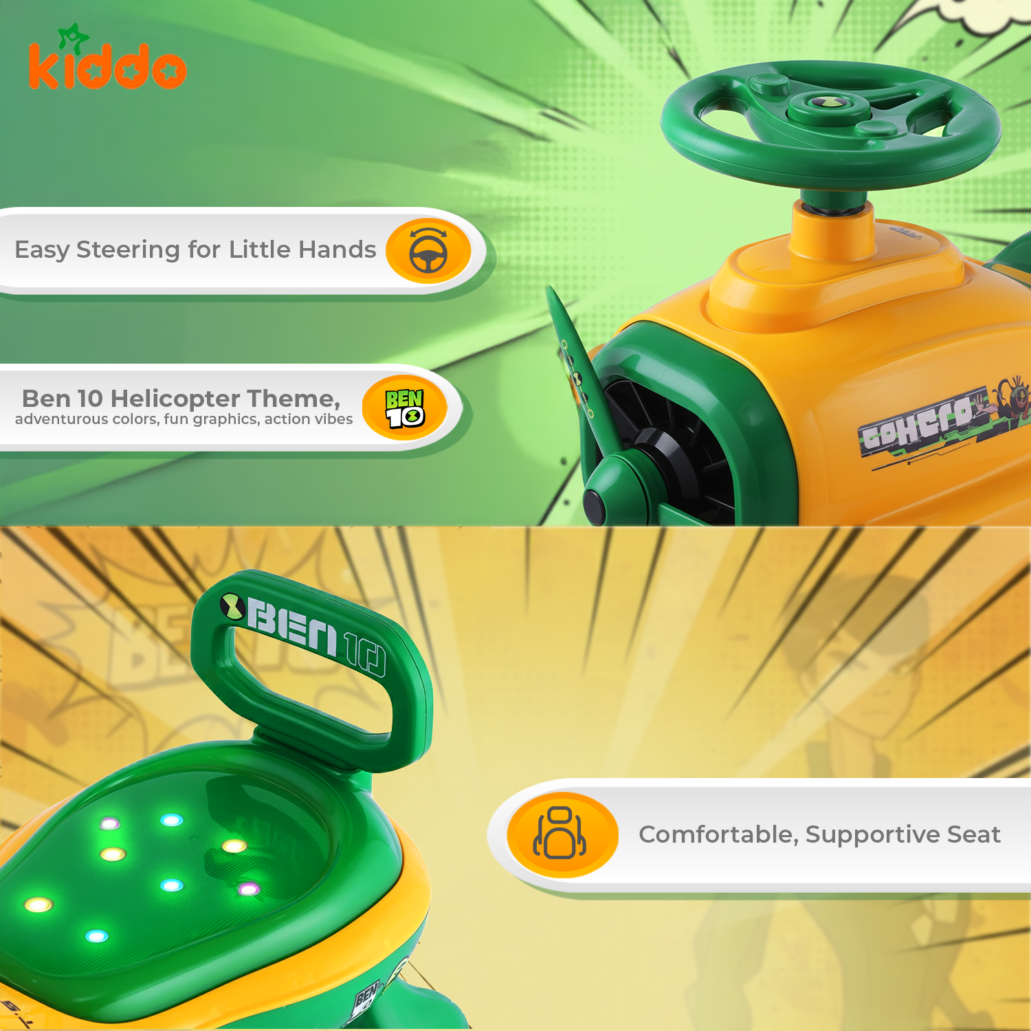 KIDDO Kids 360° Twist Ride-On Swing Car with Comfortable Seat & Non-Slip Pedal (Ben10)