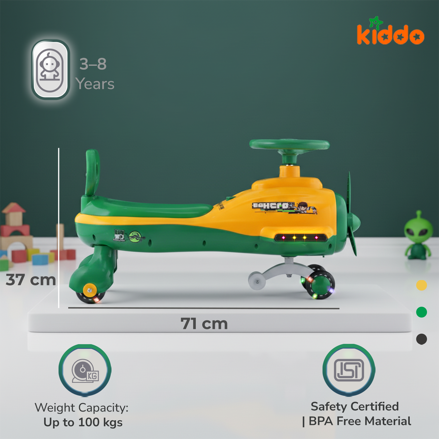 KIDDO Kids 360° Twist Ride-On Swing Car with Comfortable Seat & Non-Slip Pedal (Ben10)