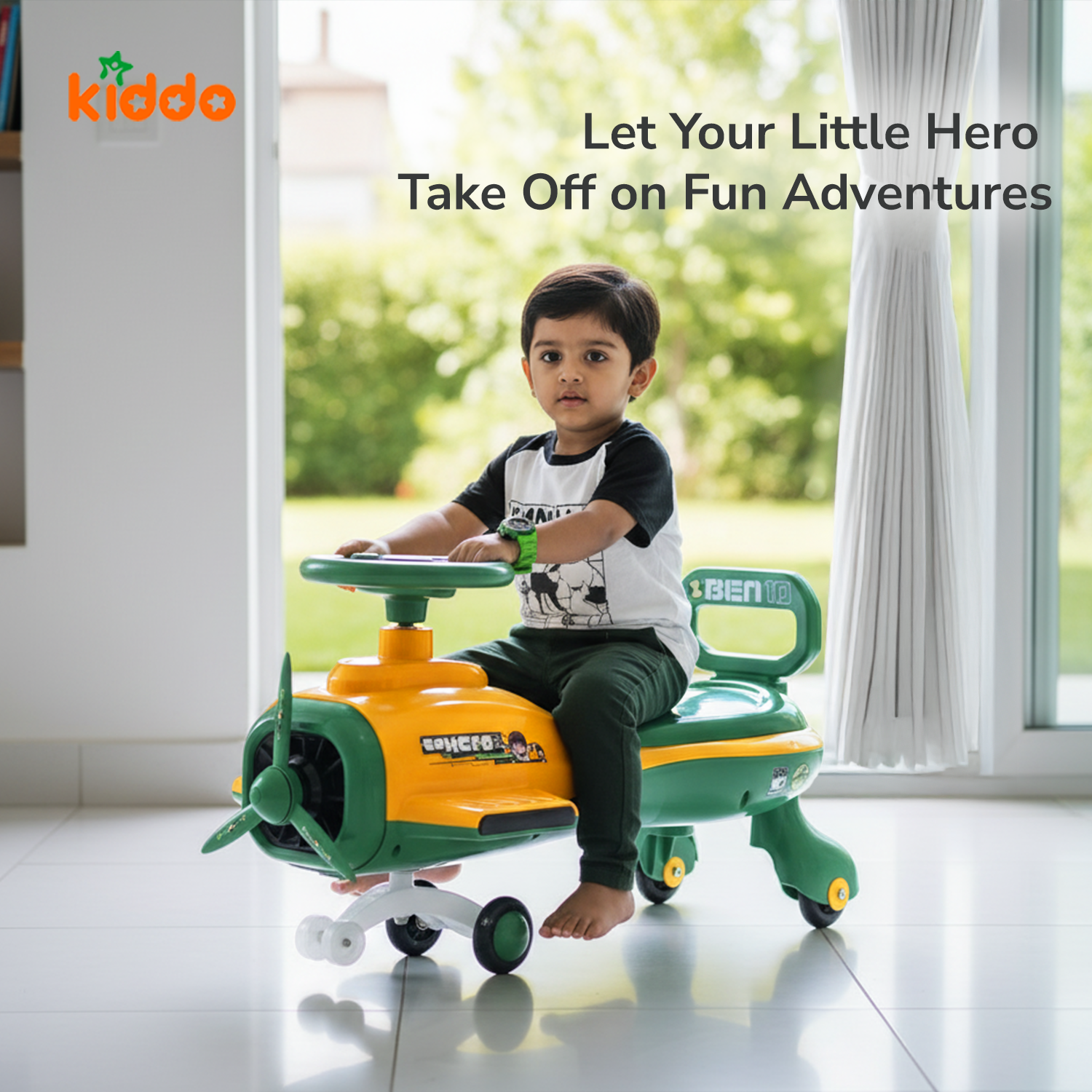 KIDDO Kids 360° Twist Ride-On Swing Car with Comfortable Seat & Non-Slip Pedal (Ben10)