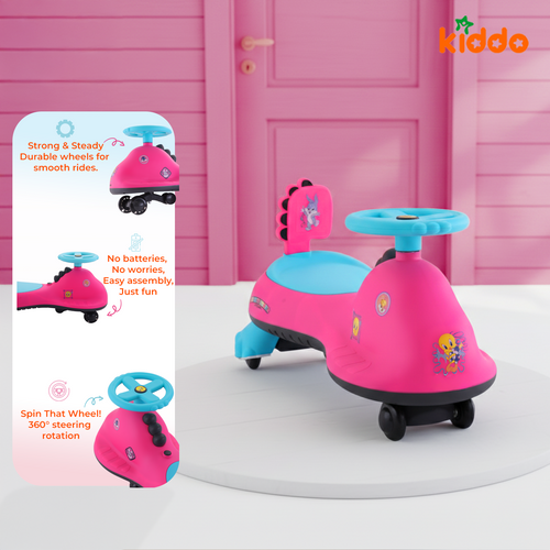 KIDDO Kids 360° Twist Ride-On Swing Car with Comfortable Seat & Non-Slip Pedal (Pink)