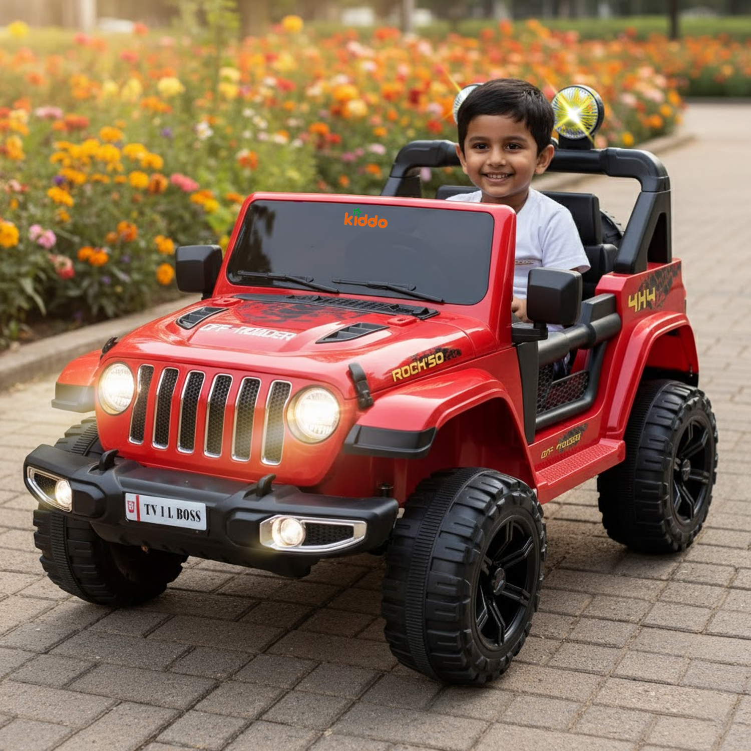 KIDDO Remote Control Ride-On Commando Jeep for Kids LED Lights & Smooth Drive (Red SUV)
