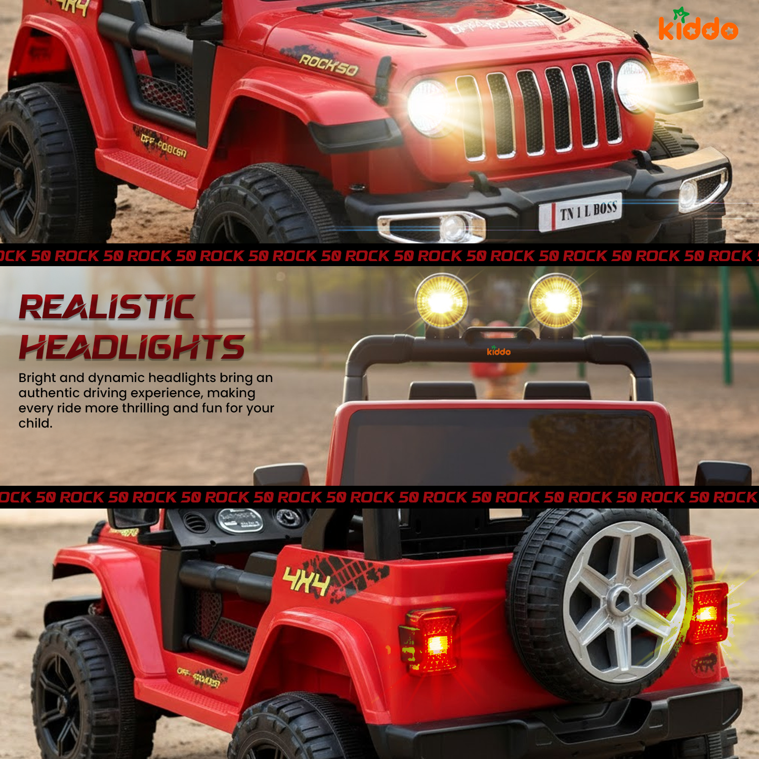 KIDDO Remote Control Ride-On Commando Jeep for Kids LED Lights & Smooth Drive (Red SUV)
