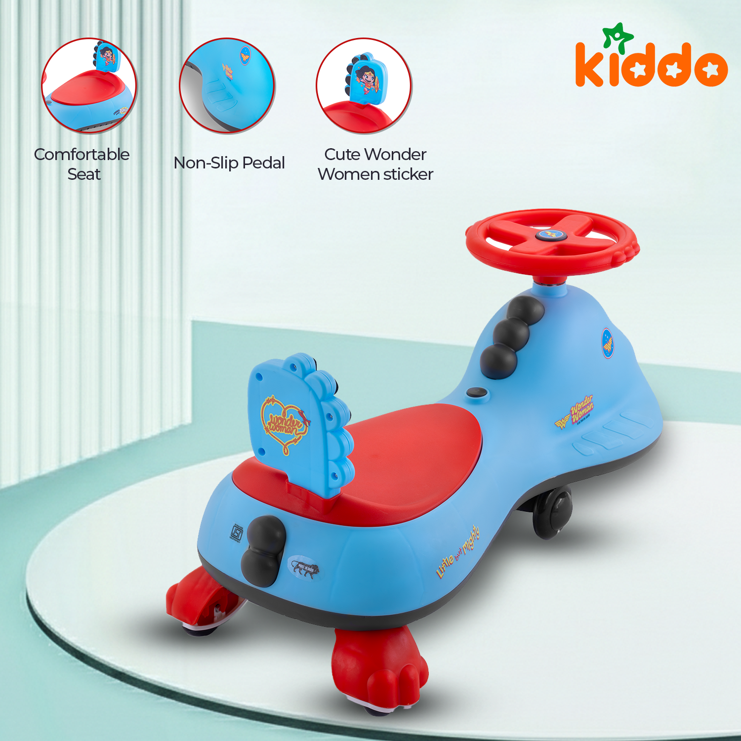KIDDO Kids 360° Twist Ride-On Swing Car with Comfortable Seat & Non-Slip Pedal (Wonder Woman)