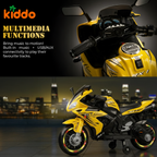 KIDDO Kids Electric Ride-On Sports Bike with LED Lights, Music & Training Wheels (Yellow)